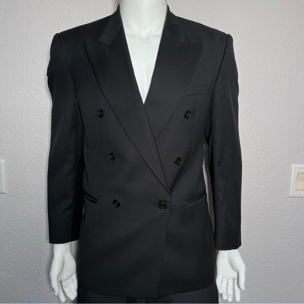 Vtg Vito Rufolo Men 46R Suit 38x31 Black Wool Italy 2Btn Classic Fit